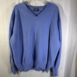 Lands’ End Men’s 2XL Blue V-Neck Sweater 100% Lambswool Pullover
